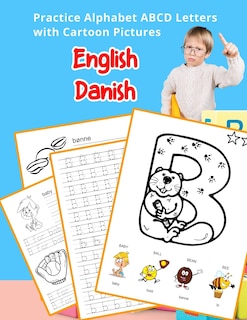 Front cover_English Danish Practice Alphabet ABCD letters with Cartoon Pictures