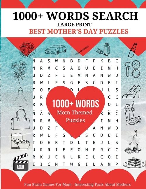 Front cover_1000+ Words Search Large Print - Best Mother's Day Puzzles