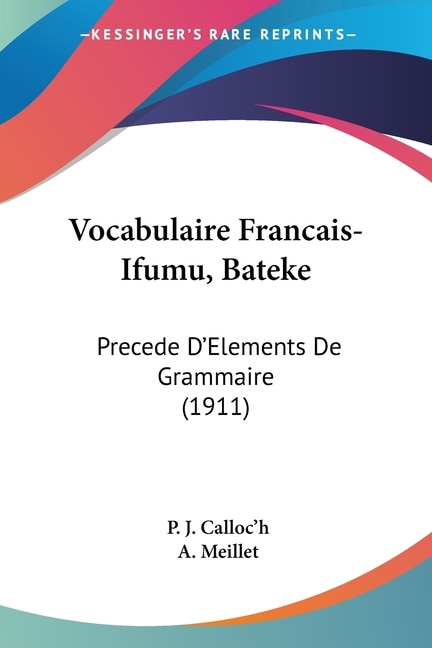 Couverture_Vocabulaire Francais-Ifumu, Bateke