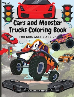 Front cover_Cars And Monster Trucks Coloring Book For Kids Ages 3 And Up