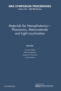 Front cover_Materials for Nanophotonics — Plasmonics, Metamaterials and Light Localization: Volume 1182