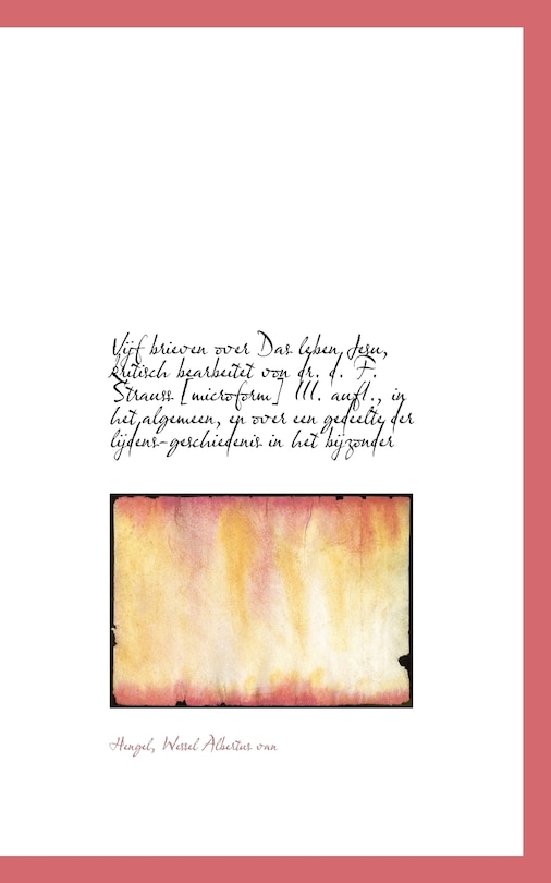 Couverture_Vijf brieven over Das leben Jesu, kritisch bearbeitet von dr. d. F. Strauss