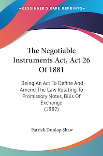 Front cover_The Negotiable Instruments Act, Act 26 Of 1881