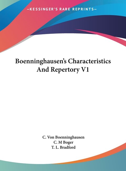 Front cover_Boenninghausen's Characteristics And Repertory V1