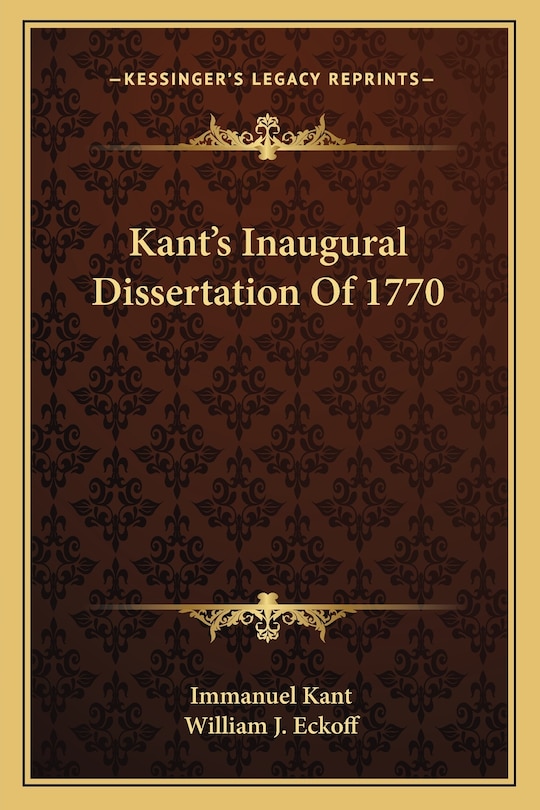 Front cover_Kant's Inaugural Dissertation Of 1770