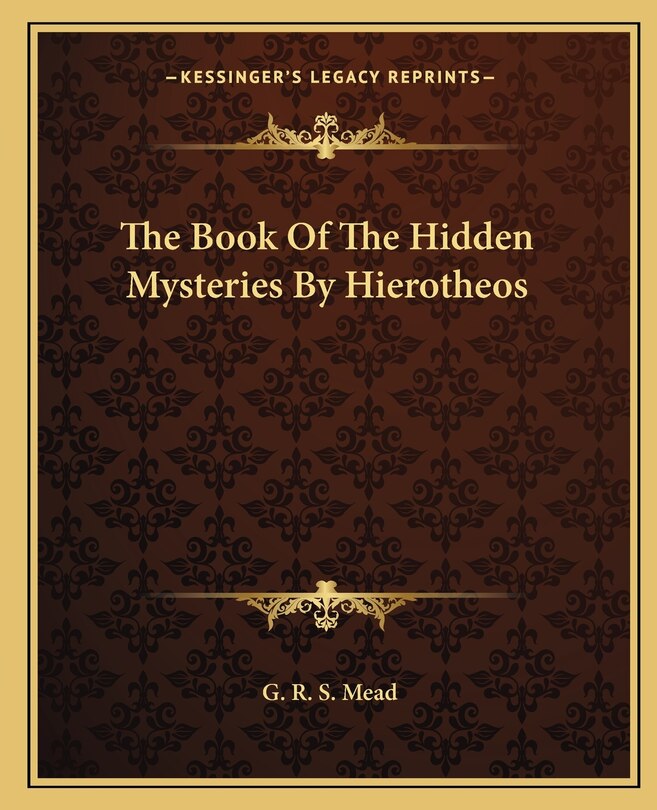 Front cover_The Book Of The Hidden Mysteries By Hierotheos