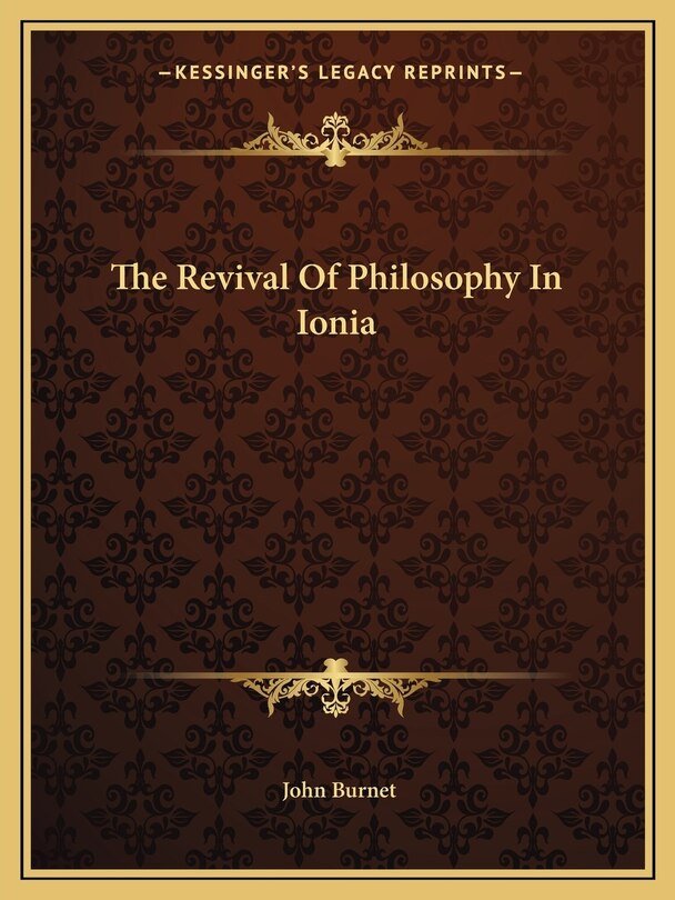 Front cover_The Revival Of Philosophy In Ionia