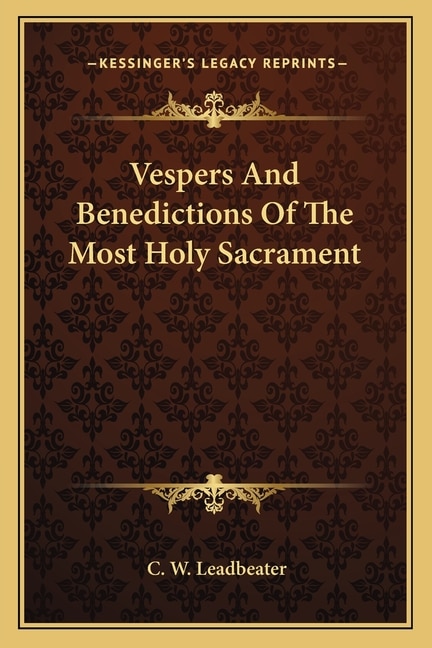 Couverture_Vespers And Benedictions Of The Most Holy Sacrament