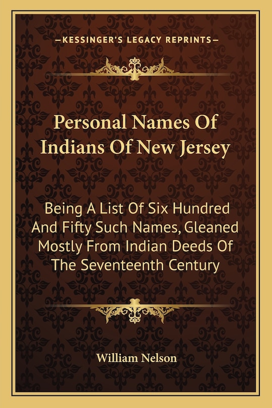 Couverture_Personal Names Of Indians Of New Jersey