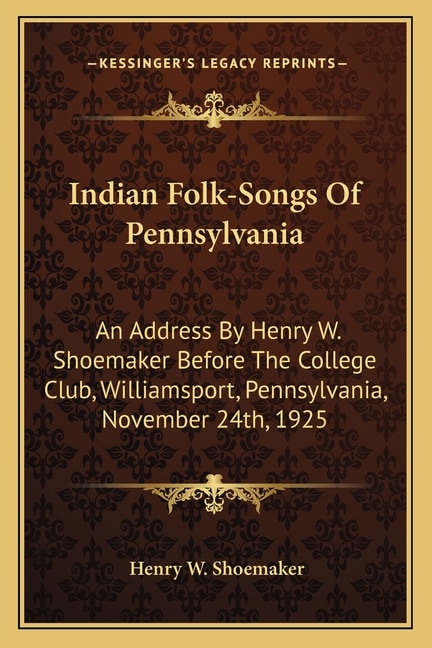 Front cover_Indian Folk-Songs Of Pennsylvania