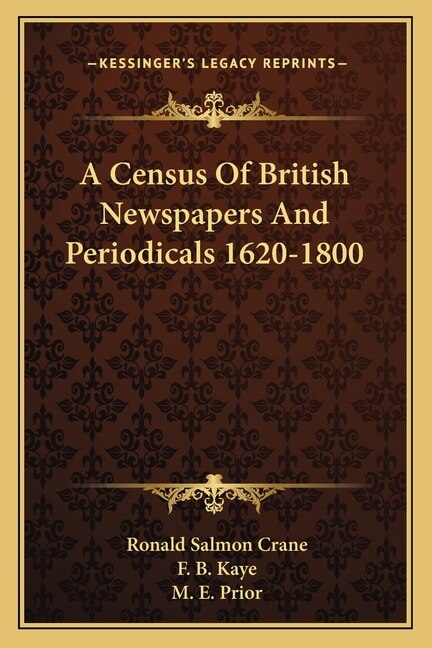 Couverture_A Census Of British Newspapers And Periodicals 1620-1800