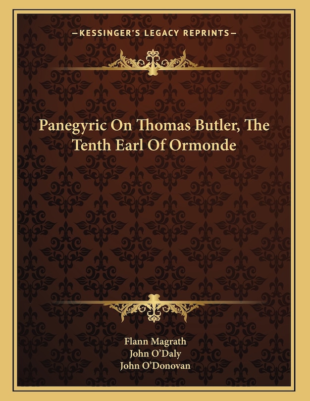 Front cover_Panegyric On Thomas Butler, The Tenth Earl Of Ormonde