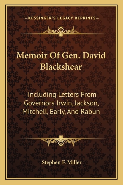Front cover_Memoir Of Gen. David Blackshear