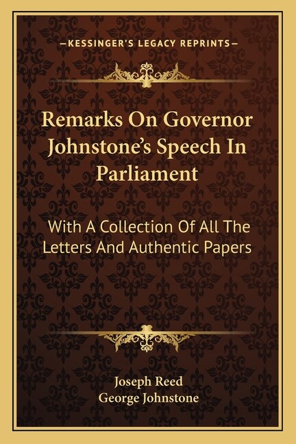 Couverture_Remarks on Governor Johnstone's Speech in Parliament