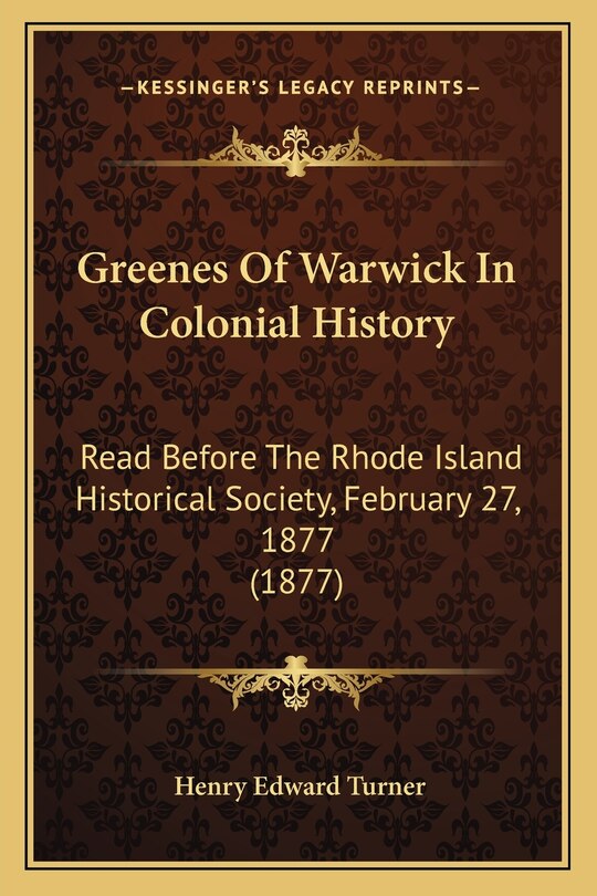 Couverture_Greenes Of Warwick In Colonial History