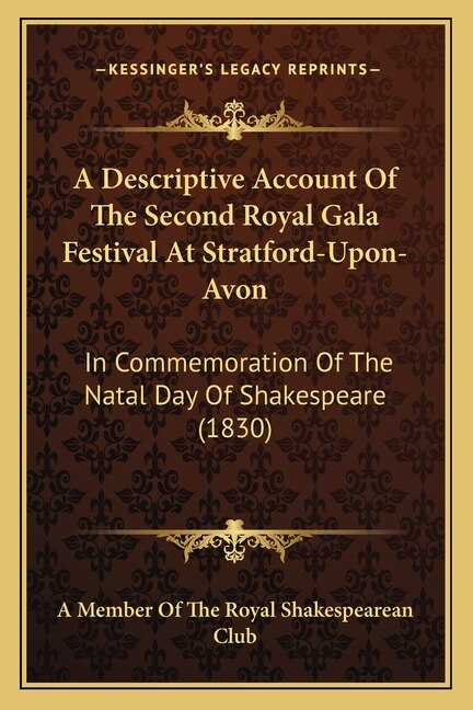 Front cover_A Descriptive Account Of The Second Royal Gala Festival At Stratford-Upon-Avon