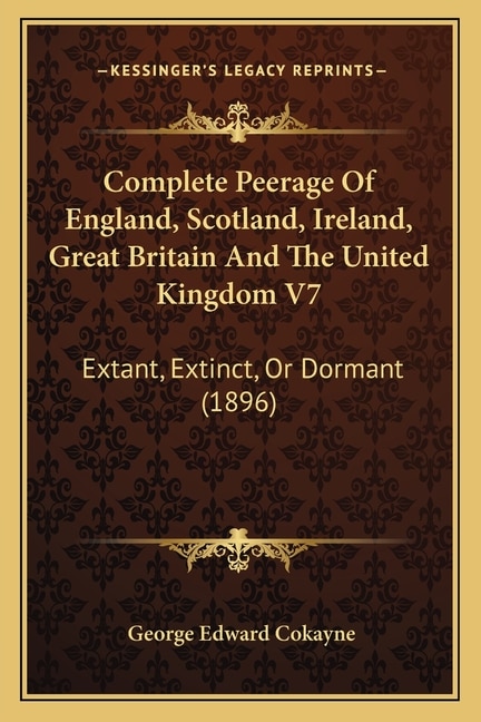 Couverture_Complete Peerage Of England, Scotland, Ireland, Great Britain And The United Kingdom V7
