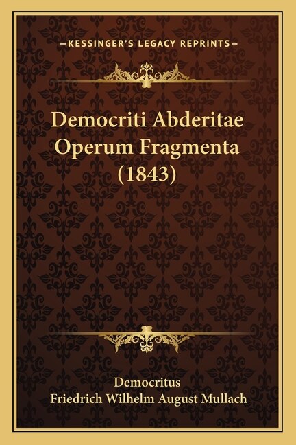 Front cover_Democriti Abderitae Operum Fragmenta (1843)