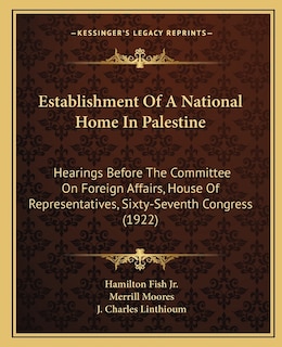 Couverture_Establishment Of A National Home In Palestine