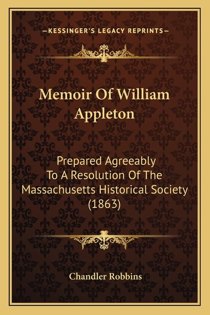 Front cover_Memoir Of William Appleton