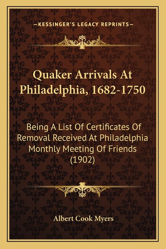 Front cover_Quaker Arrivals at Philadelphia, 1682-1750