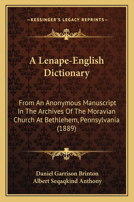 Front cover_A Lenape-English Dictionary