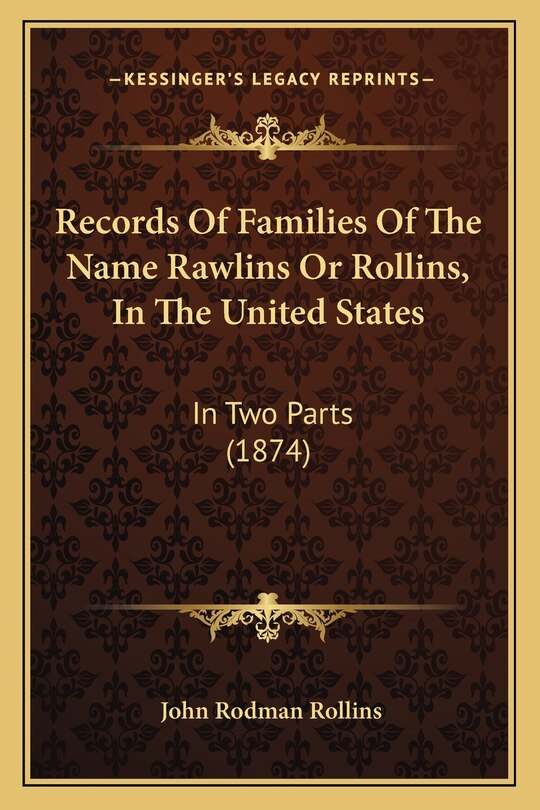 Front cover_Records Of Families Of The Name Rawlins Or Rollins, In The United States
