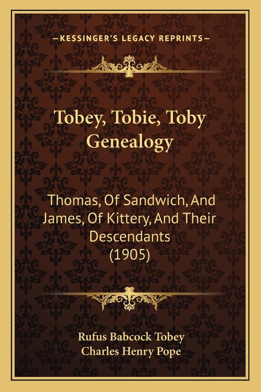 Couverture_Tobey, Tobie, Toby Genealogy