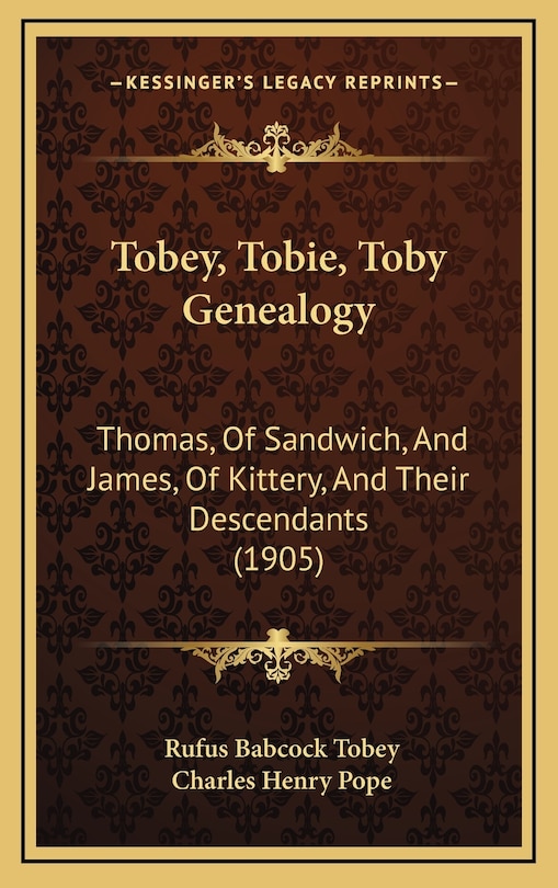 Front cover_Tobey, Tobie, Toby Genealogy