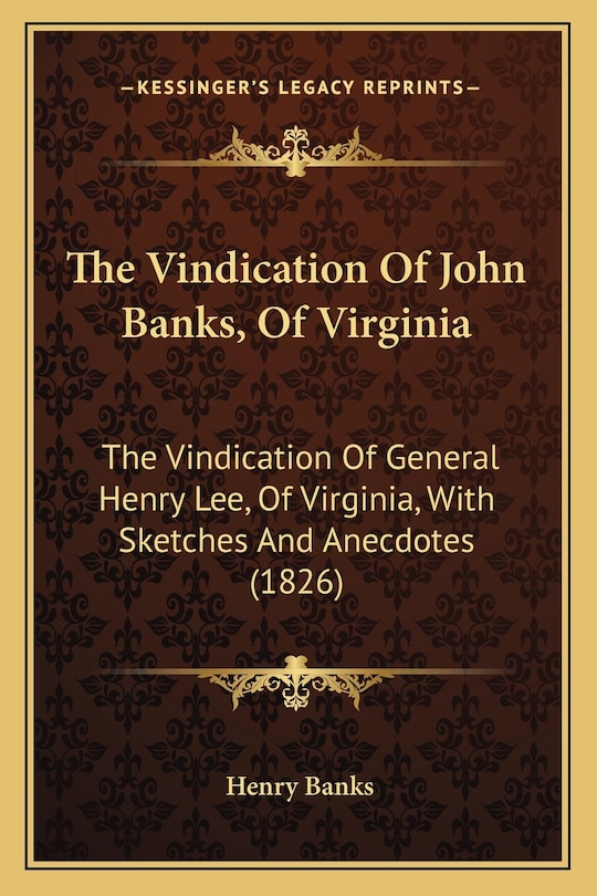 Couverture_The Vindication Of John Banks, Of Virginia