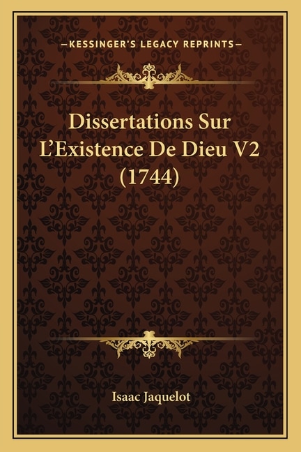Couverture_Dissertations Sur L'Existence De Dieu V2 (1744)