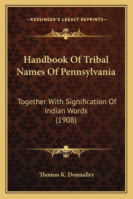 Front cover_Handbook Of Tribal Names Of Pennsylvania