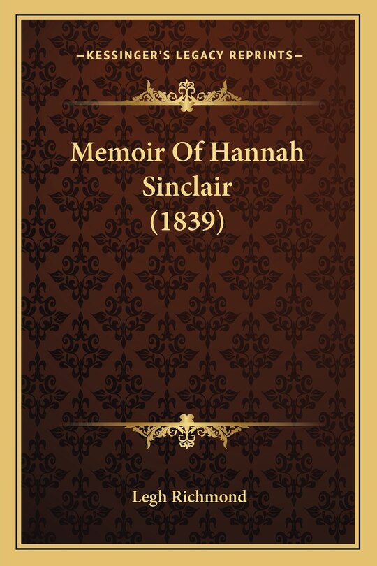 Couverture_Memoir Of Hannah Sinclair (1839)