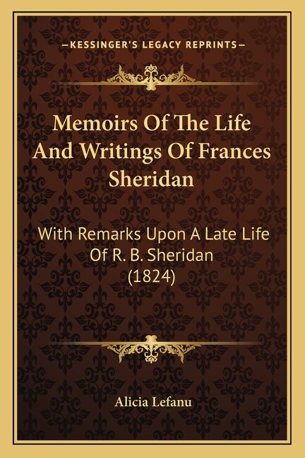 Couverture_Memoirs Of The Life And Writings Of Frances Sheridan