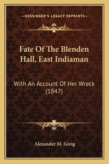 Couverture_Fate Of The Blenden Hall, East Indiaman