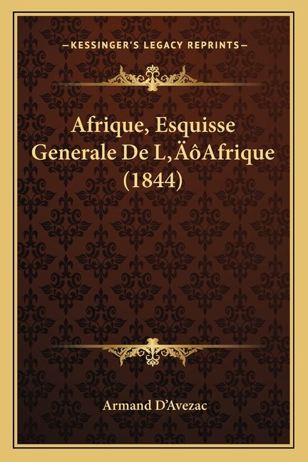 Front cover_Afrique, Esquisse Generale De L'Afrique (1844)