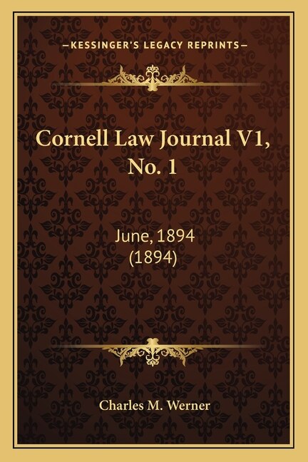 Front cover_Cornell Law Journal V1, No. 1