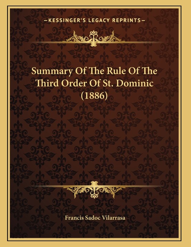 Front cover_Summary Of The Rule Of The Third Order Of St. Dominic (1886)