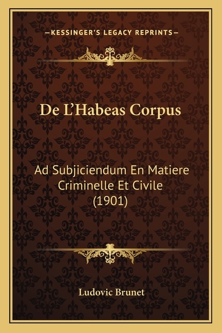 Front cover_De L'Habeas Corpus