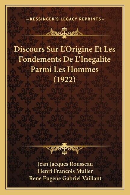 Front cover_Discours Sur L'Origine Et Les Fondements De L'Inegalite Parmi Les Hommes (1922)