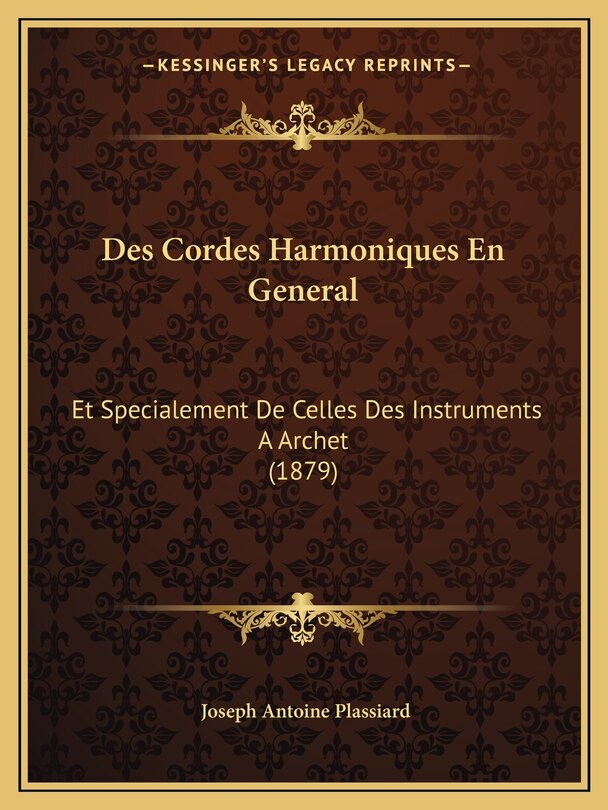 Front cover_Des Cordes Harmoniques En General