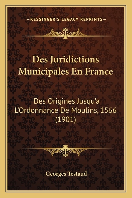 Front cover_Des Juridictions Municipales En France