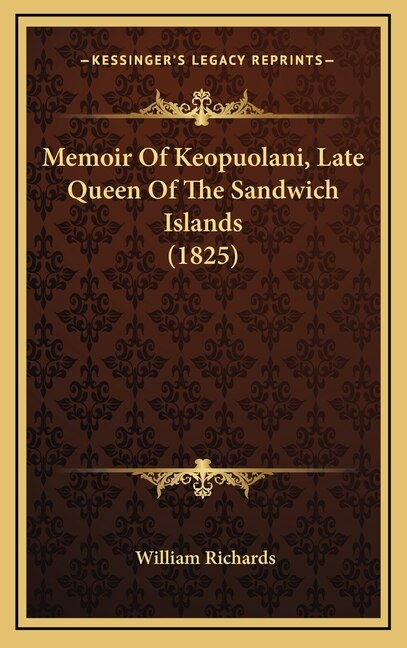 Front cover_Memoir Of Keopuolani, Late Queen Of The Sandwich Islands (1825)