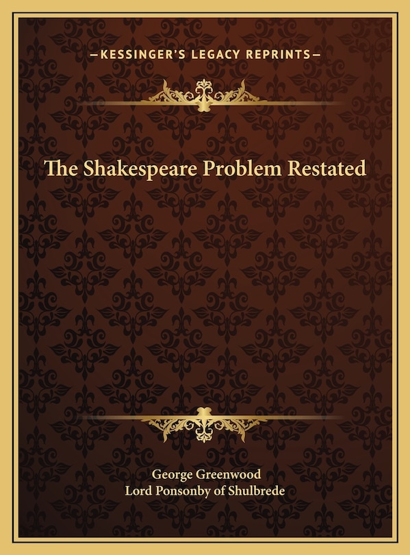 Front cover_The Shakespeare Problem Restated