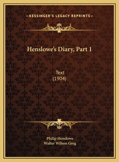 Couverture_Henslowe's Diary, Part 1