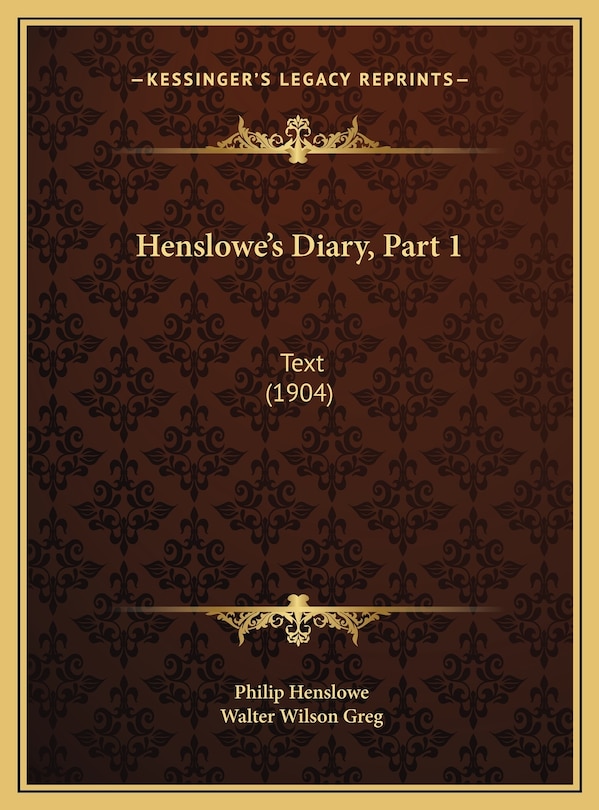 Couverture_Henslowe's Diary, Part 1