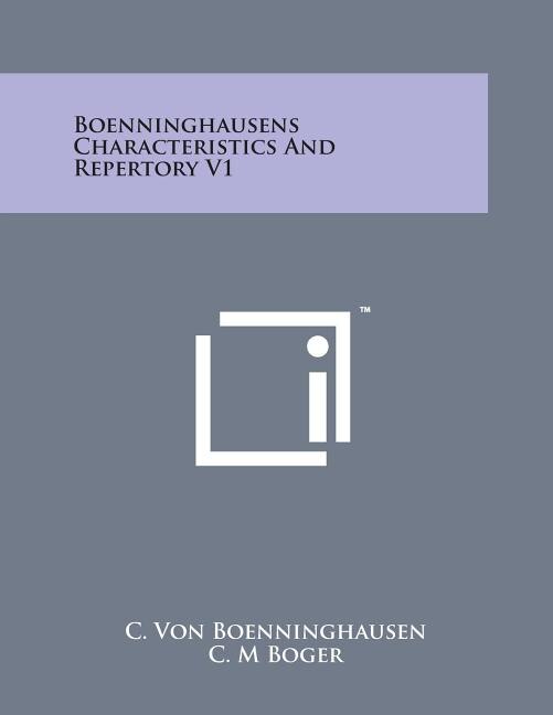 Front cover_Boenninghausens Characteristics and Repertory V1