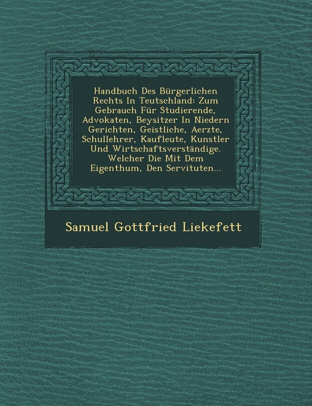 Front cover_Handbuch Des Bürgerlichen Rechts In Teutschland