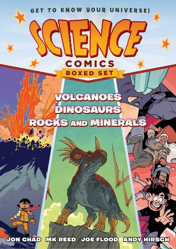 Front cover_Science Comics Boxed Set: Volcanoes, Dinosaurs, And Rocks And Minerals