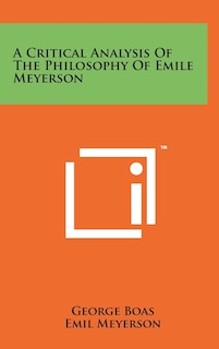 Couverture_A Critical Analysis of the Philosophy of Emile Meyerson